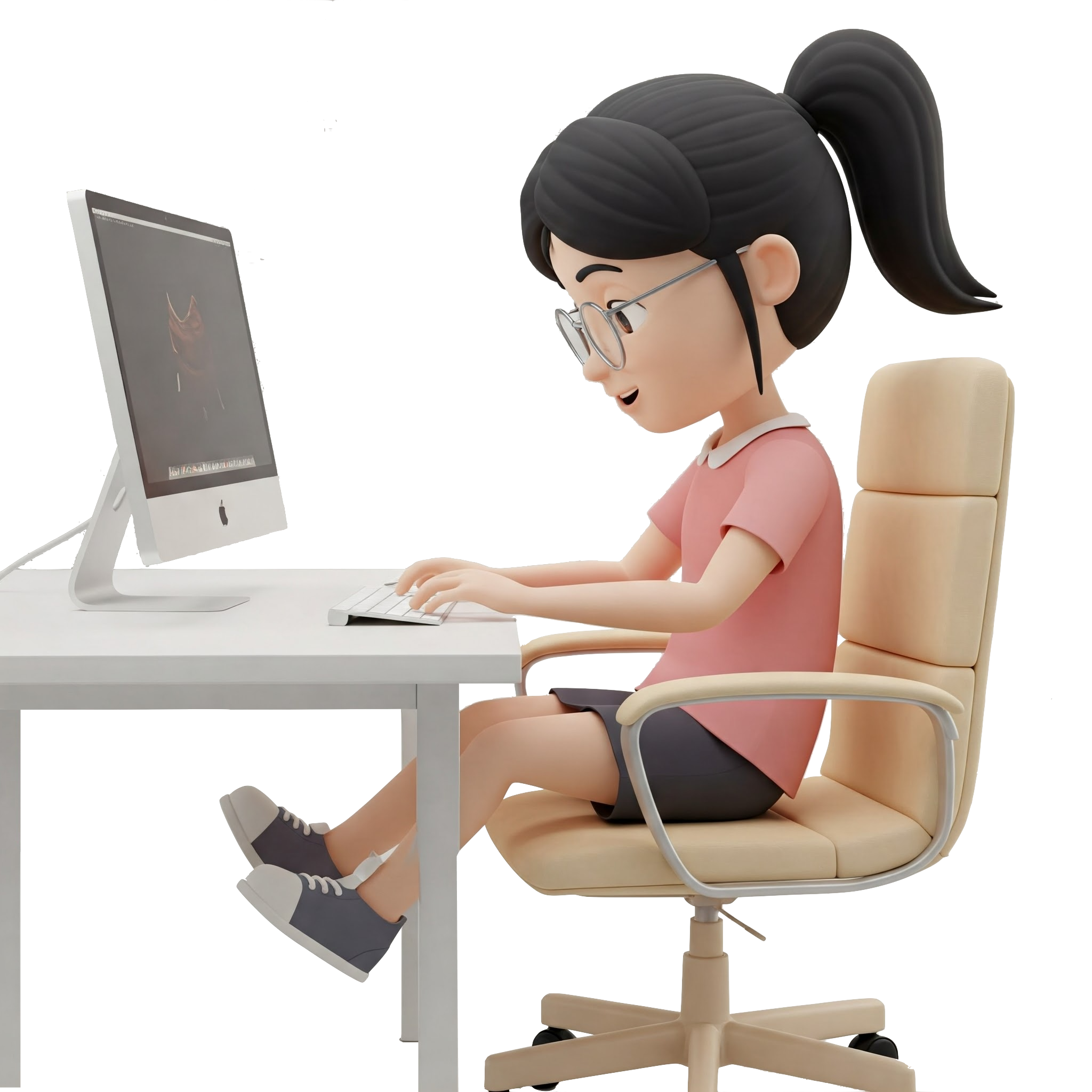 책상 앞에 앉아 있는 여자아이 캐릭터
